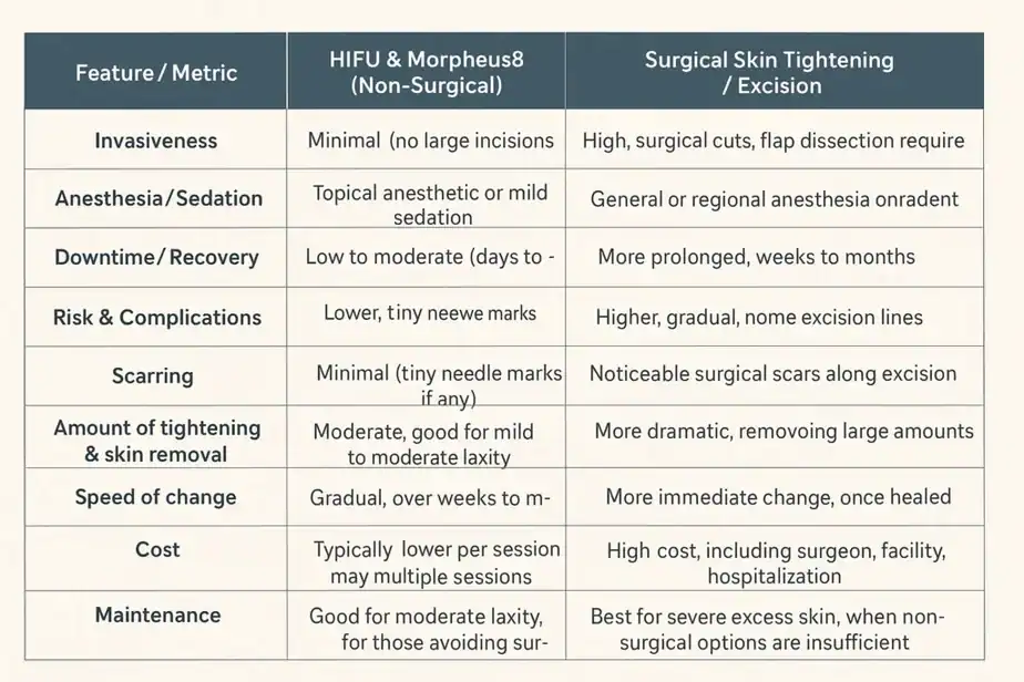 Table showing benefits of Lipo Freeze 2 U Stockport treatments for skin tightening following weight loss injections.